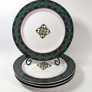 Pfaltzgraff Amalfi Classic 4 Salad Plates Navy/Burgundy/Green Geometric Vintage